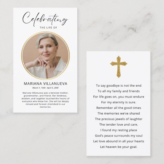 Modern Simple Prayer Photo Sympathy Cards Visitenkarte (Vorne/Hinten)
