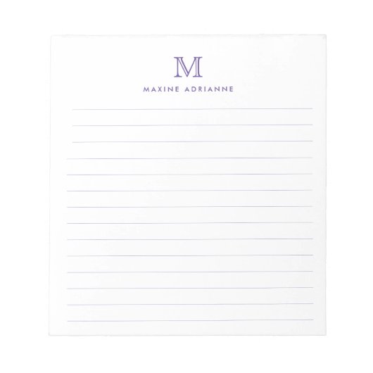 Modern Simple Preppy Magenta Lila Monogram Notizblock (Vorderseite)