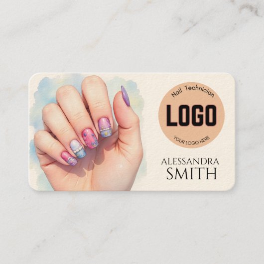 Modern Simple Professional Business Nail Tech Card Telefonnummerkarte (Vorderseite)