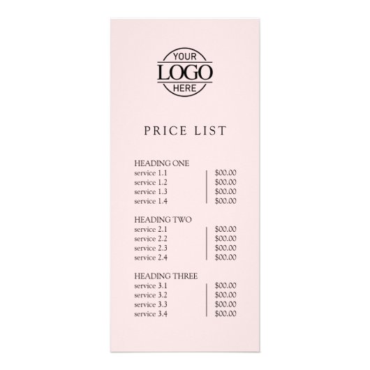 Modern Simple Professional Logo Menu Price List Werbekarte (Vorne)