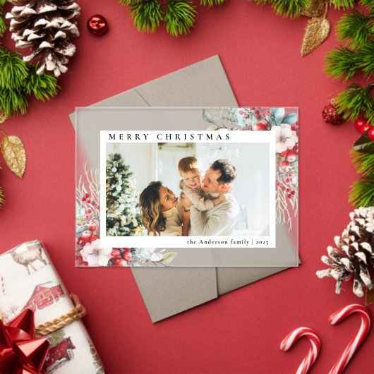 Modern Simple Red Berries | Photo Christmas Card Acryleinladungen (Insitu (Feiertag))