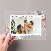 Modern Simple Red Berries | Photo Christmas Card Acryleinladungen (Insitu (Handheld))