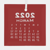 Modern Simple Red März 2022 Month Calendar Ornament Aus Glas (Rückseite)