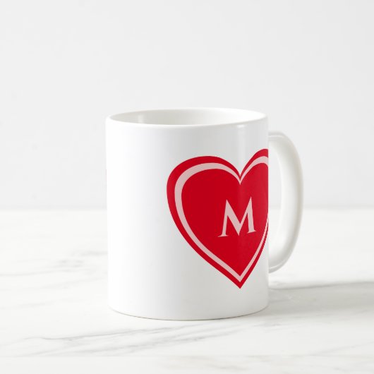 Modern Simple Red Pink Heart Monogram Kaffeetasse (VorderseiteRechts)