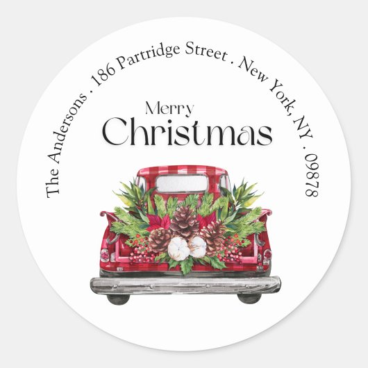 Modern Simple Red Truck Weihnachten Rücksendeadres Runder Aufkleber