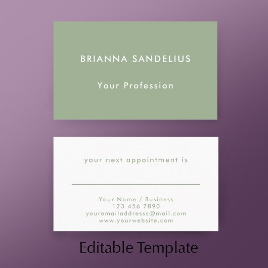 Modern Simple Sage Green Custom Business Terminkarte