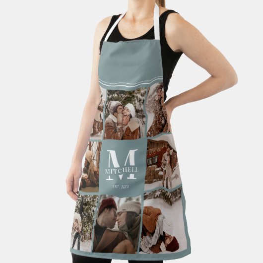 Modern Simple Sage Green Foto Collage | Monogramm Schürze (InSitu)