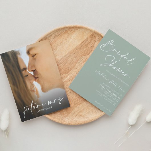 Modern Simple Sage Green mit Foto Brautparty Einladung