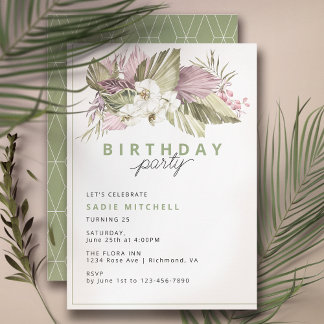 Modern Simple Sage Green Tropical Summer Birthday Einladung