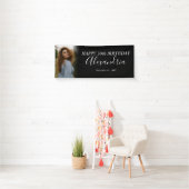 Modern Simple Schwarz-weiß Foto Birthday Party Banner (Insitu)