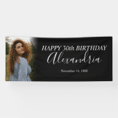 Modern Simple Schwarz-weiß Foto Birthday Party Banner (Horizontal)