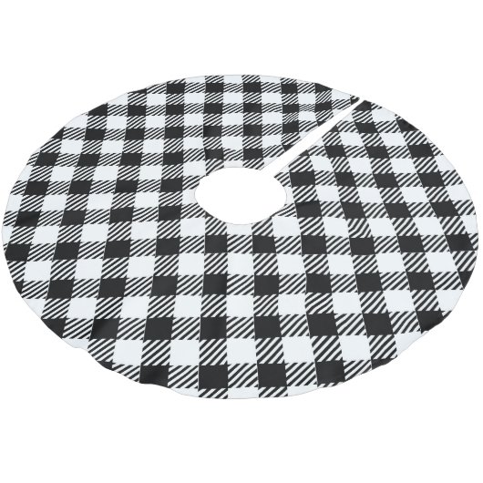 Modern Simple Schwarz-weiß Gingham Karo Polyester Weihnachtsbaumdecke (Schrägansicht)
