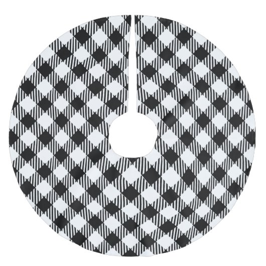 Modern Simple Schwarz-weiß Gingham Karo Polyester Weihnachtsbaumdecke (Vorderseite)