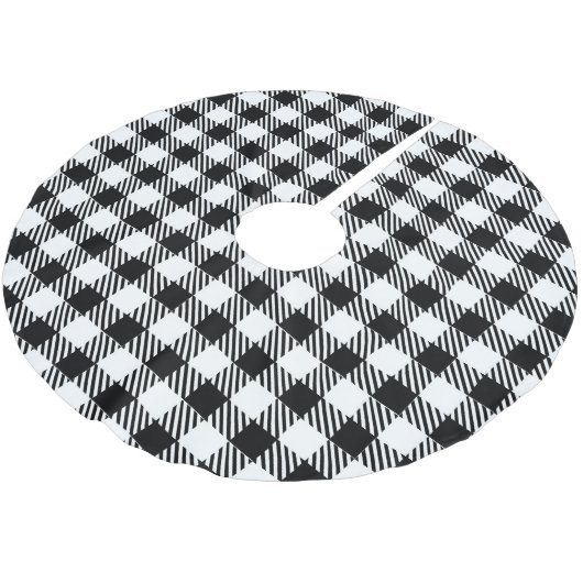 Modern Simple Schwarz-weiß Gingham Karo Polyester Weihnachtsbaumdecke (Schrägansicht)