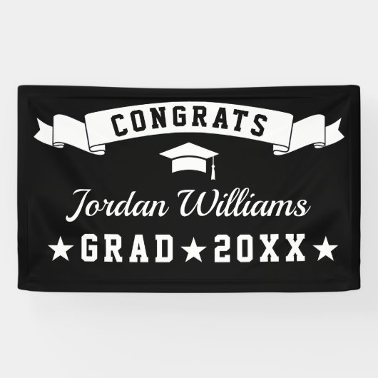 Modern Simple Schwarz-weiß Graduation Party 2024 Banner (Horizontal)