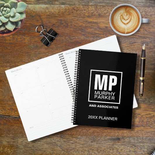 Modern Simple Schwarz-weiß Square Monogram Logo Planer