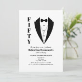 Modern Simple Schwarz-weiß Tuxedo 50. Geburtstag Einladung (Stehend Vorderseite)