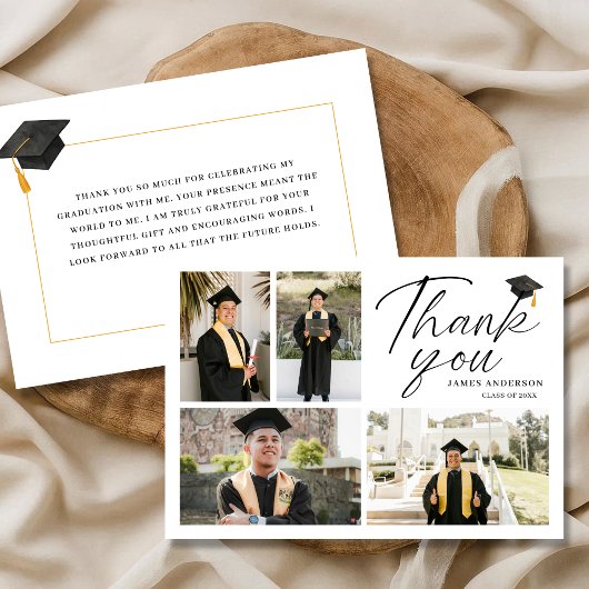 Modern Simple Script 4 Photo collage Graduation Dankeskarte