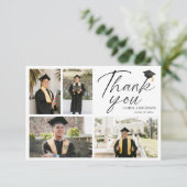 Modern Simple Script 4 Photo collage Graduation Dankeskarte (Stehend Vorderseite)