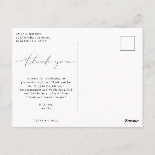 Modern Simple Script Abschluss Foto Vielen Dank Postkarte (Rückseite)