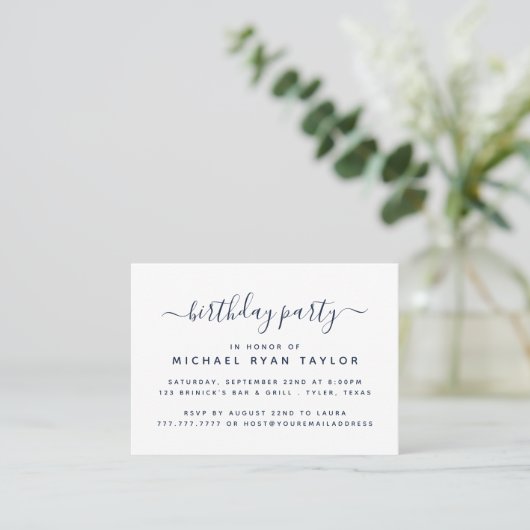 Modern Simple Script Birthday Party Ticket (Stehend Vorderseite)