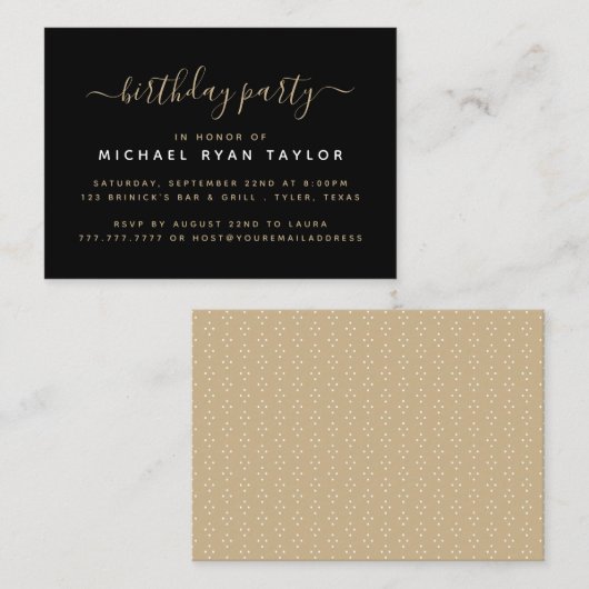 Modern Simple Script Birthday Party Ticket (Vorne/Hinten)