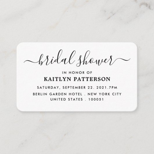 Modern Simple Script Brautparty Ticket laden Begleitkarte (Vorderseite)