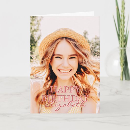 Modern Simple Script Foto Birthday Gruß Karte (Vorderseite)