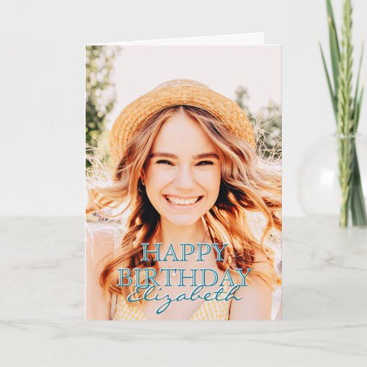 Modern Simple Script Foto Birthday Gruß Karte (Vorderseite)