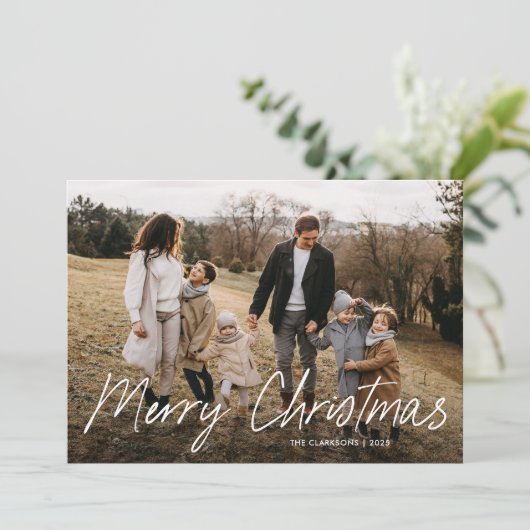 Modern Simple Script Frohe Weihnachten 2 Foto (Stehend Vorderseite)