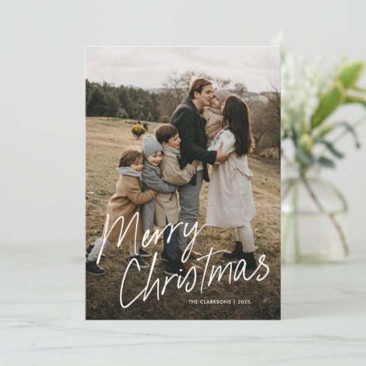 Modern Simple Script Frohe Weihnachten 2 Foto (Stehend Vorderseite)