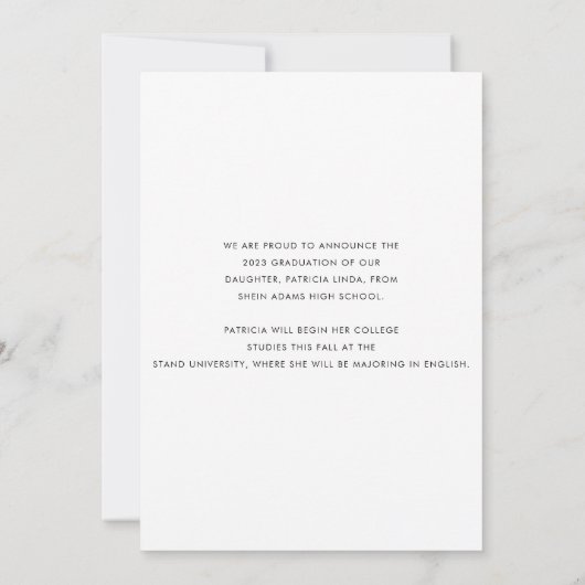 Modern Simple Script Overlay Foto 2023 Abschluss Ankündigung (Rückseite)