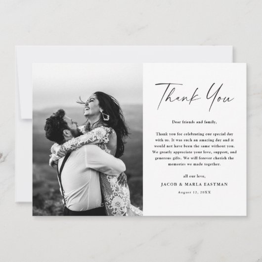 Modern Simple Script Photo Wedding Dankeskarte (Vorderseite)