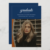 Modern Simple Script Two Foto Blue Abschluss Ankündigung (Vorne/Hinten)