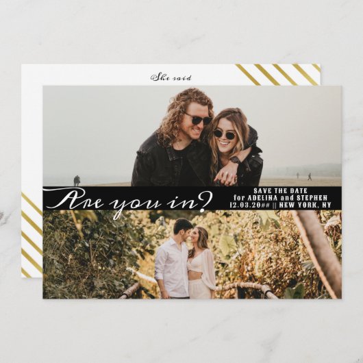 Modern Simple Script Two Foto Gallery QR CODE Save The Date (Vorne/Hinten)
