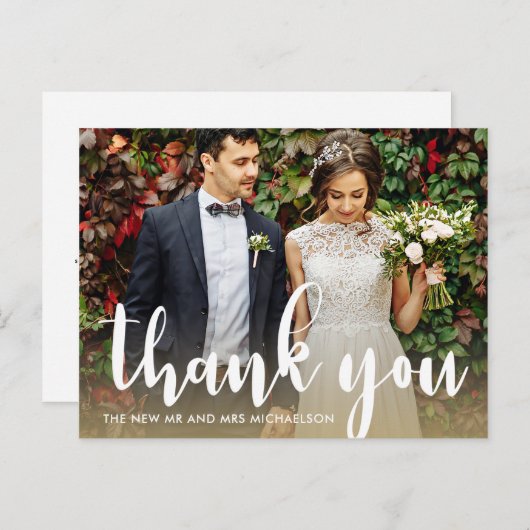 Modern Simple Script Wedding Foto Vielen Dank Postkarte (Vorne/Hinten)