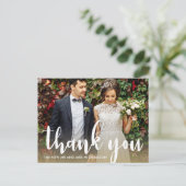 Modern Simple Script Wedding Foto Vielen Dank Postkarte (Stehend Vorderseite)