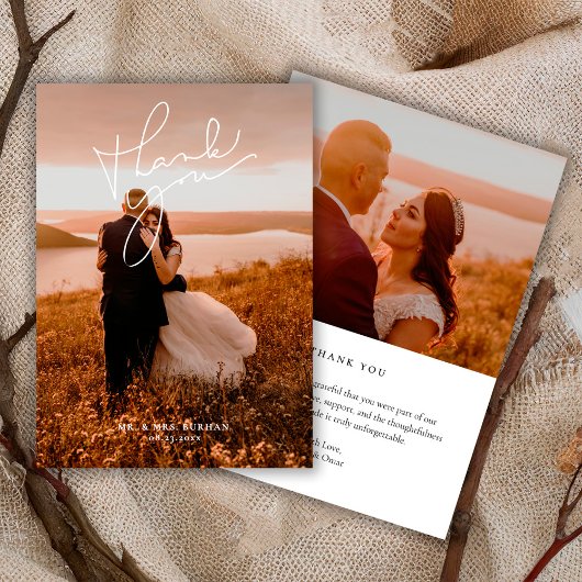 Modern Simple Script Wedding Photo Dankeskarte