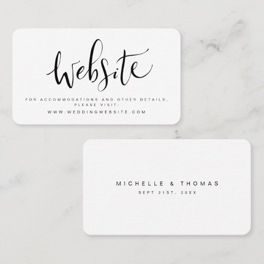 Modern Simple Script Wedding Website Einfügen Kart Platzkarte (Vorne/Hinten)
