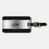 Modern Simple Shiny Silver on Black Gepäckanhänger (Vorderseite horizontal)