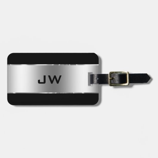 Modern Simple Shiny Silver on Black Gepäckanhänger (Vorderseite horizontal)