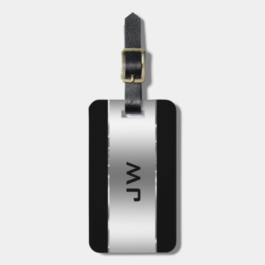 Modern Simple Shiny Silver on Black Gepäckanhänger (Vorderseite vertikal)