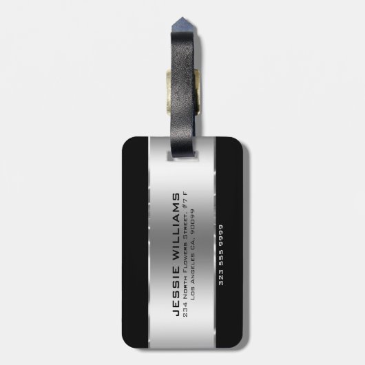 Modern Simple Shiny Silver on Black Gepäckanhänger (Rückseite vertikal)