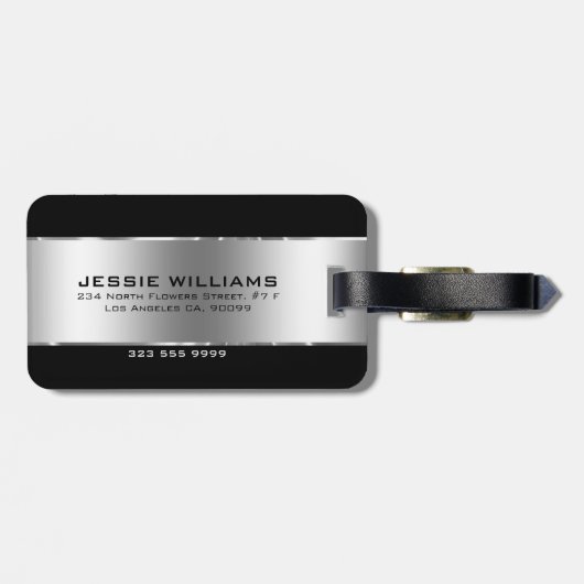 Modern Simple Shiny Silver on Black Gepäckanhänger (Rückseite horizontal)