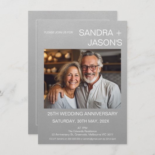 Modern Simple Silver 25. Hochzeitstag Einladung (Vorne/Hinten)