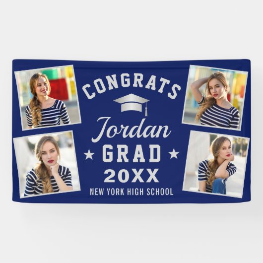 Modern Simple Silver Blue Abschluss 4 FOTO Bann Banner (Horizontal)