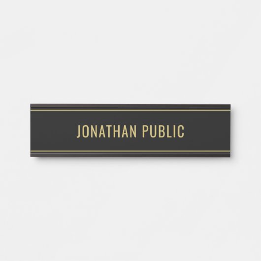 Modern Simple Sleek Black & Gold Name Template Türschild (Vorderseite )