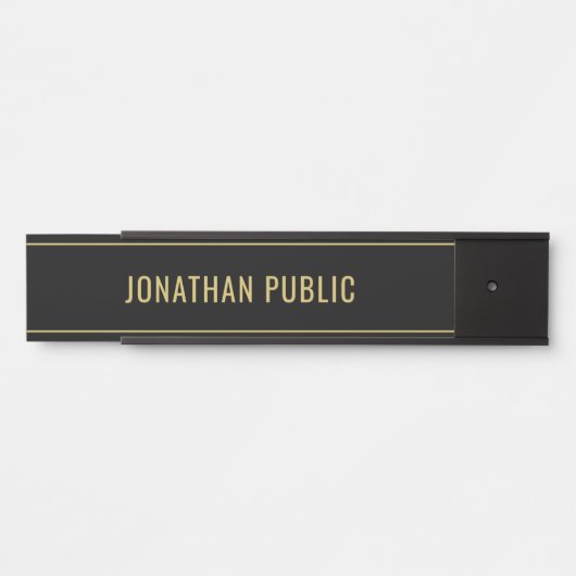 Modern Simple Sleek Black & Gold Name Template Türschild (Vorderseite )