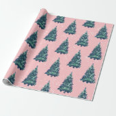 Modern Simple Snowy Green Christmas Trees Pink Geschenkpapier (Ungerollt)