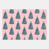 Modern Simple Snowy Green Christmas Trees Pink Geschenkpapier Set (Vorderseite)